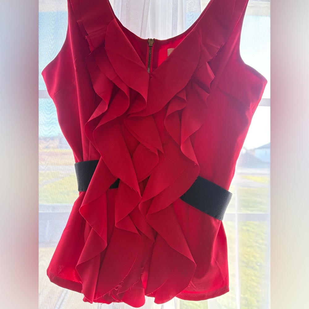 Alythea Vibrant Red Ruffled Blouse